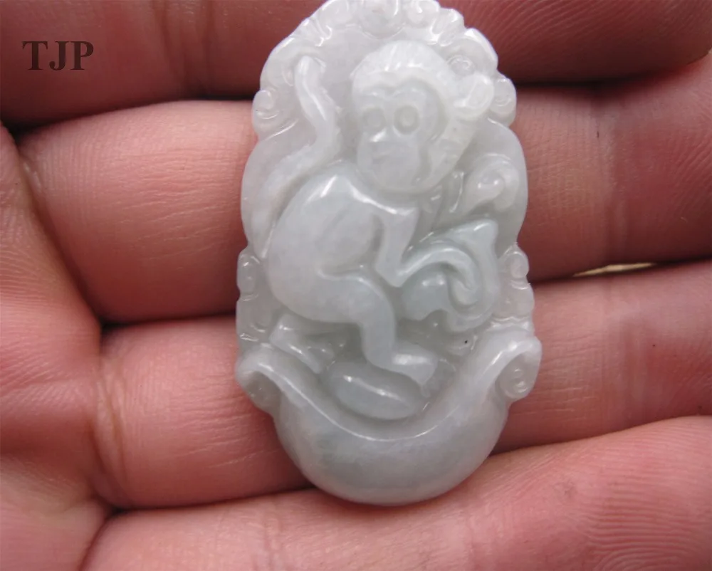 TJP Natural grade A jadeite myanmar green jade Chinese zodiac monkey Mysterious protection pendants with certificate | Украшения и
