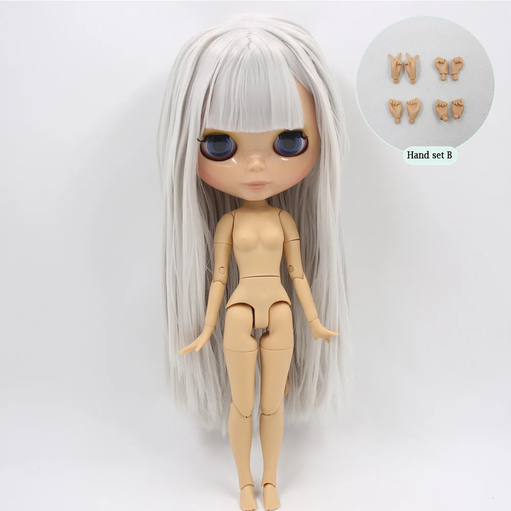 A doll with hand B ICY Nude Blyth Custom Doll No. BL1003 серые прямые волосы 1/6 bjd, pullip, licca, jerryberry - Цвет: A doll with hand B