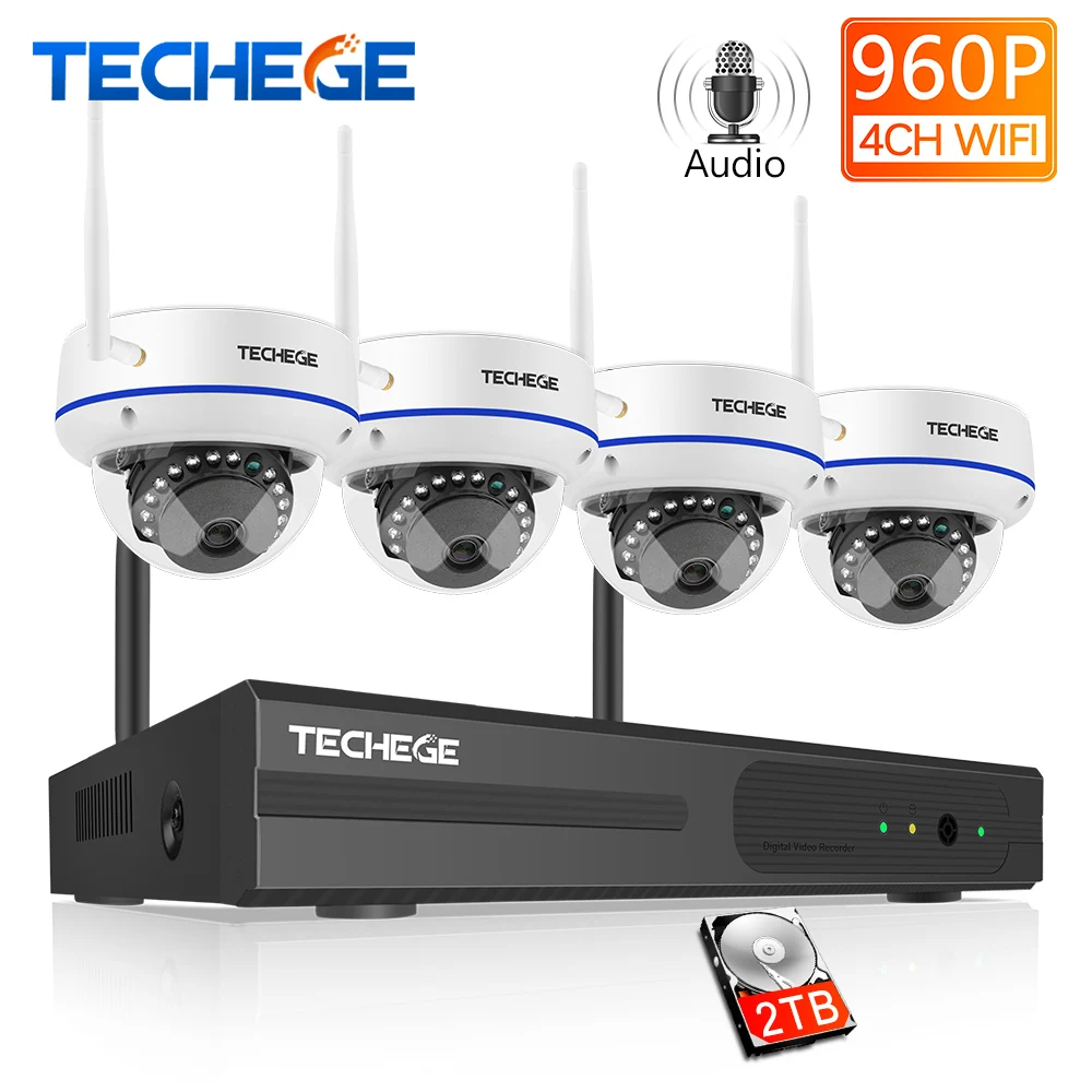 Techege 4CH Беспроводной NVR 960 P Аудио запись CCTV WiFi система 1.3MP Крытый защищенная от