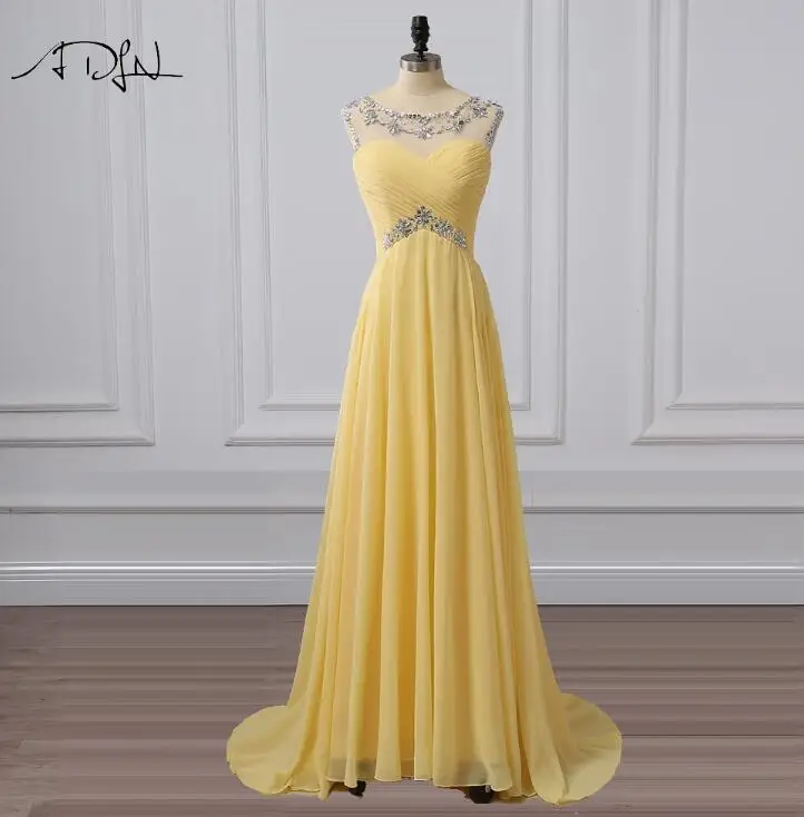 Цвет: желтый ADLN Scoop рукавов Желтый Вечерние платья Sexy Back шифон праздничная одежда Длинные Формальные Выпускные со стразами - Цвет: Цвет: желтый