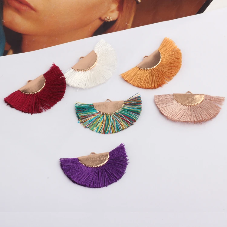 

Min order 10pcs/lot color printing cotton tassels decoration geometry fan shape charms diy jewelry earrings tassel accessory