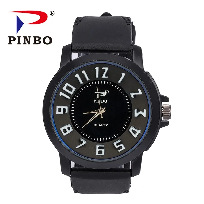 Часы PINBO мужские армейские спортивные кварцевые аналоговые с 3D лицом силиконовые