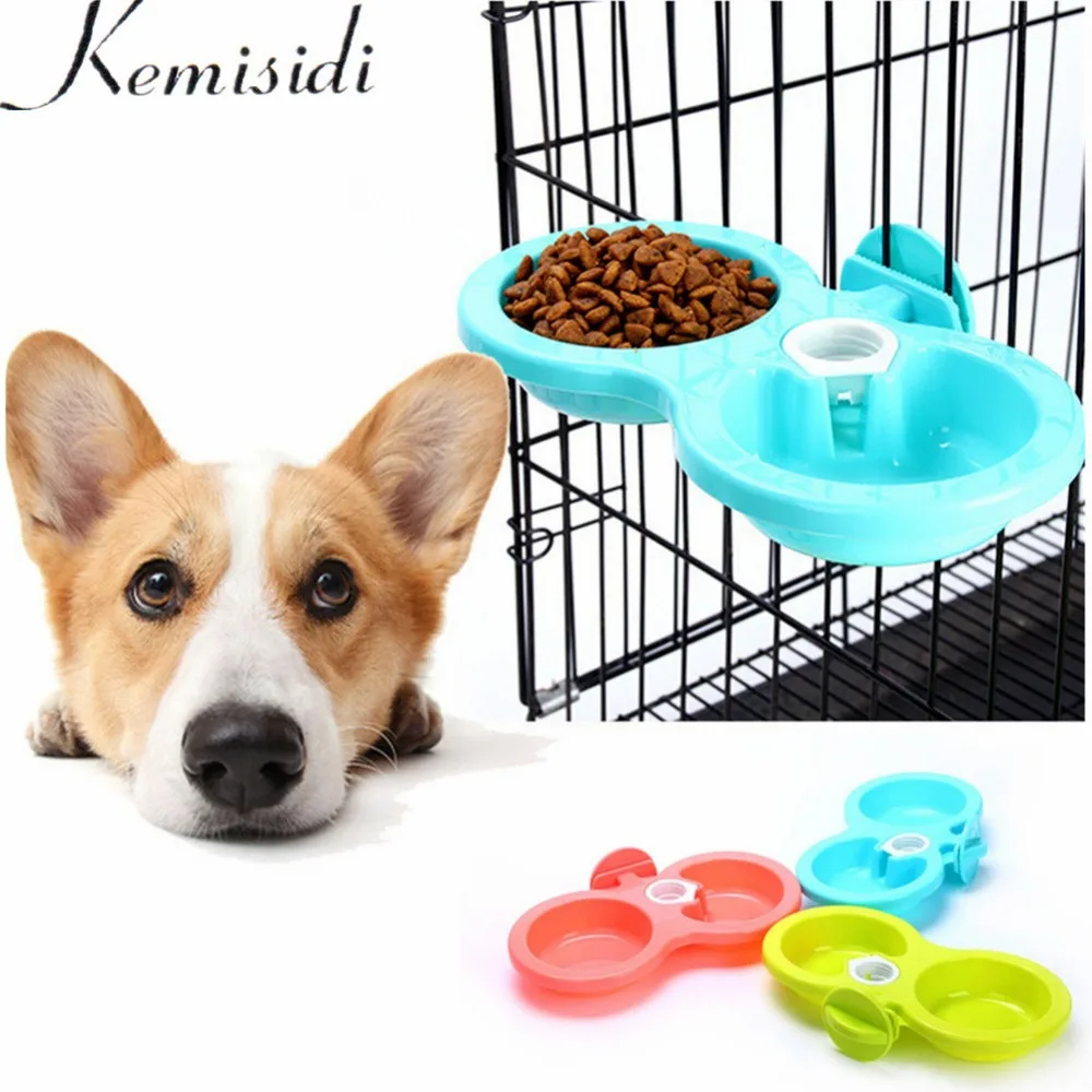 

KEMISIDI Dual Use Dogs Double Bowl Automatic Water Drinking Feeder For Puppy Dog Cat Pet Cage Hanging Bowl S/L 3 Colors