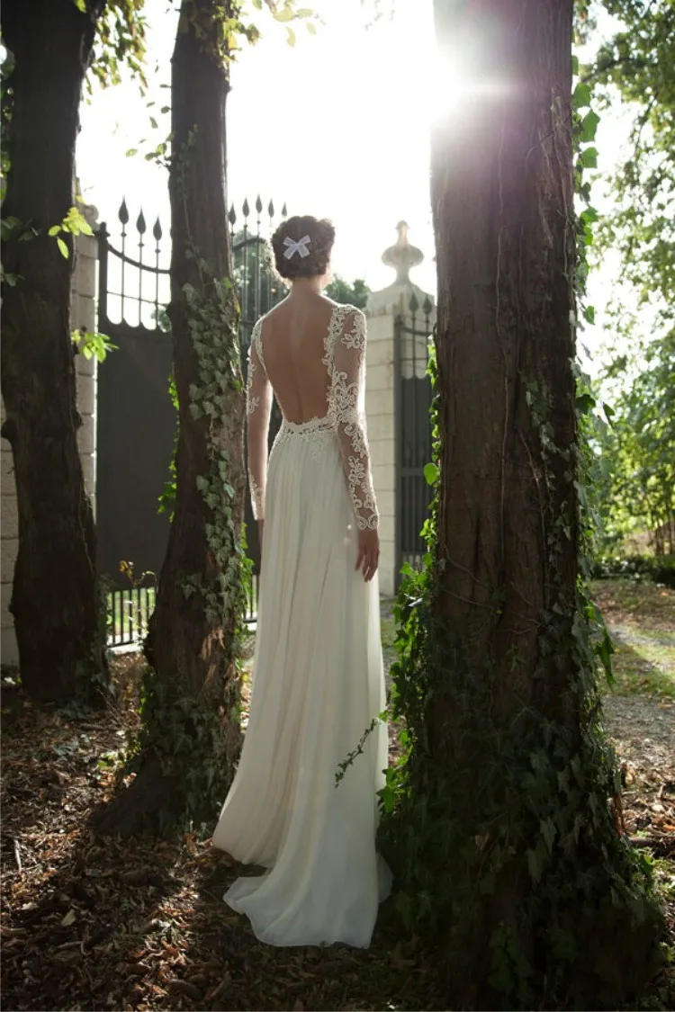 Платье женское винтажное с открытой спинкой кружевное Пляжное 2019|Свадебные