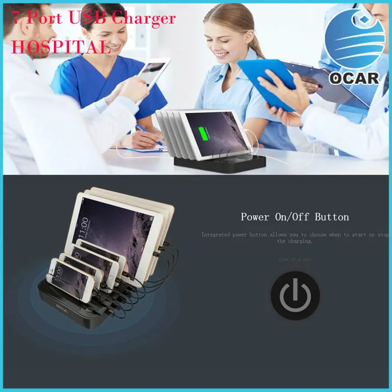AC100-240V 7-портовый USB Быстрое Зарядное Устройство Hub для Мобильного Телефона и Tablet PC