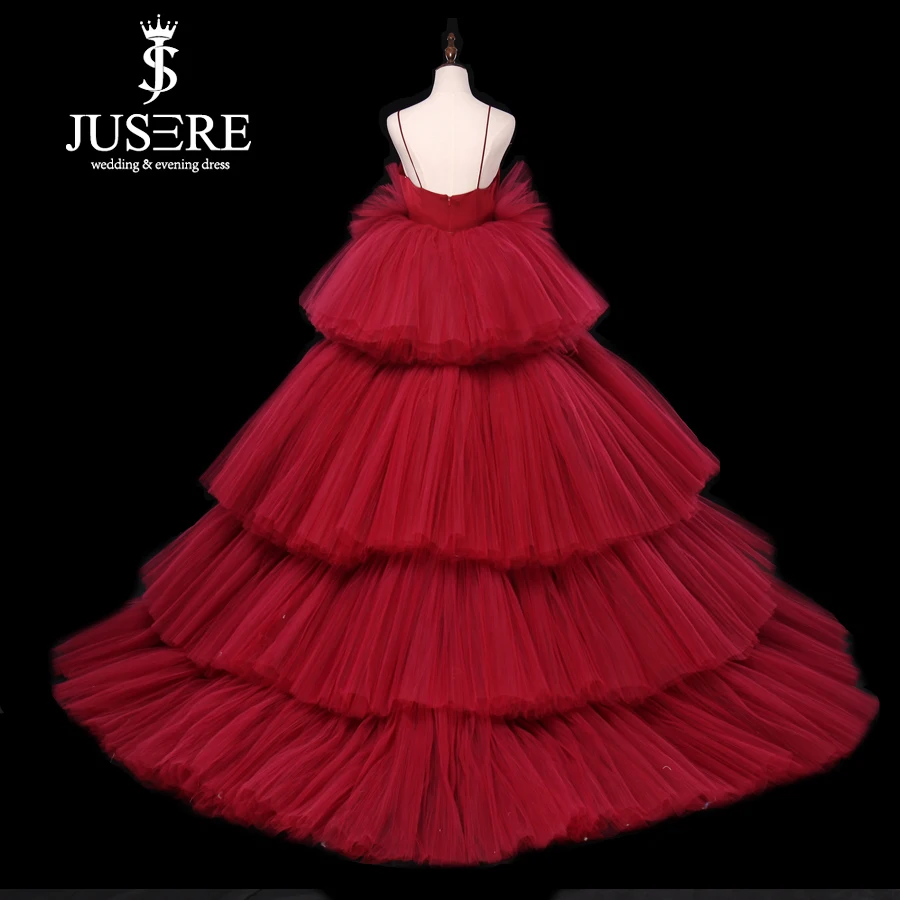 Высокий Низкий Спагетти ремень многоуровневый Красный Тюль знаменитостей длинный поезд Сексуальная Пром Леди Носить Вечерние платья robe de soiree