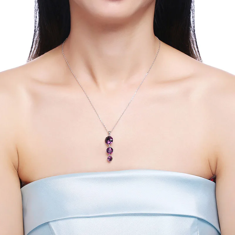 Cute Round Genuine Crystals From Swarovski Pendant Necklace For Women 3 Drop Circle 925 Sterling Silver Chain Engagement Gifts | Украшения