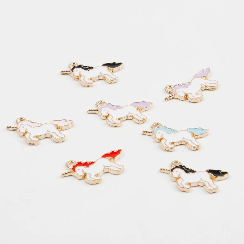 10pcs/lot 14x21mm Gold Color Alloy Enamel Unicorn Charms For Necklace Bracelet Jewelry Making DIY Earring Findings | Украшения и
