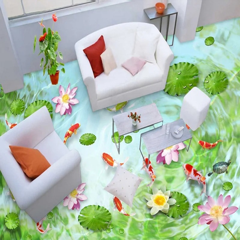Настенные 3D-обои на заказ наклейка пол в виде лотоса пруда рыбьей плитки ПВХ