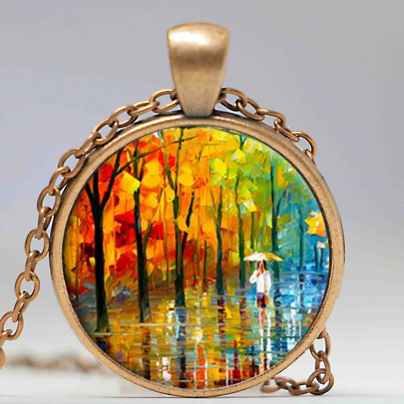 Винтаж стекло дерево жизни кабошон себе ожерелье с серебряным покрытием