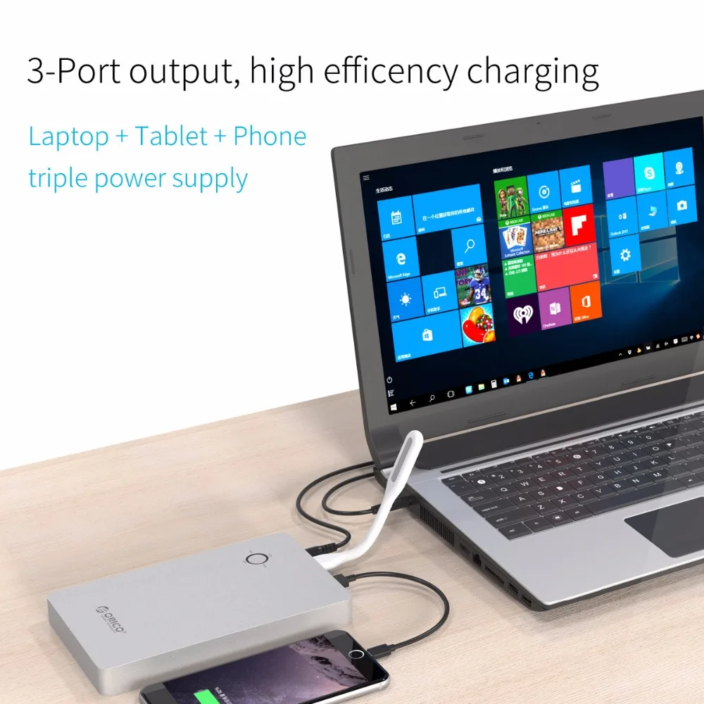 Внешний аккумулятор ORICO из алюминиевого сплава с двойным выходом один порт