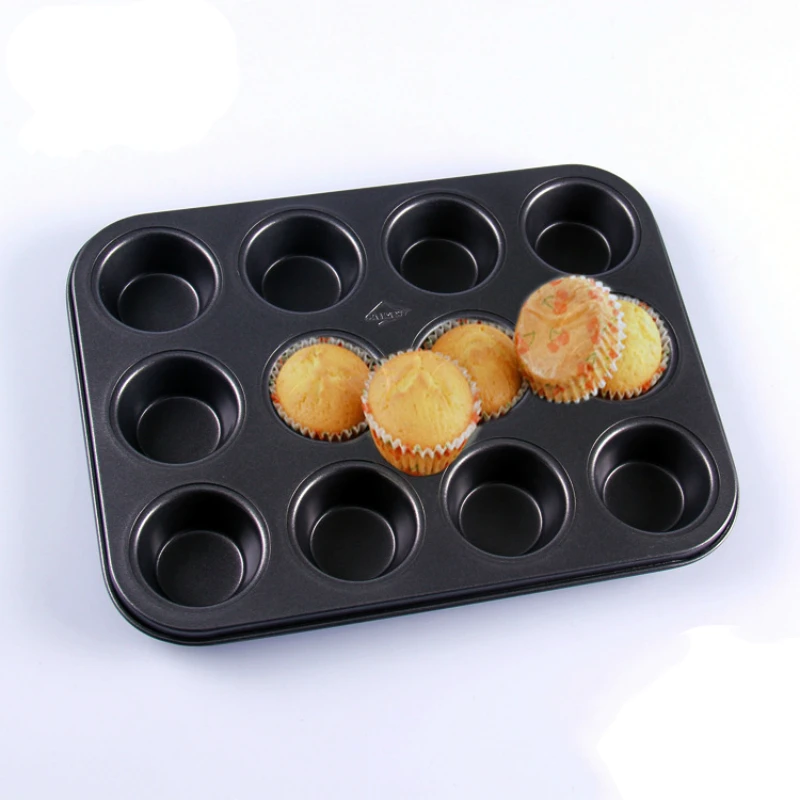 

1pc12 Cups Black Iron Metal Muffin Cake Pan Cupcake Baking Pudding Mold Bakeware Tray DIY cake decorating tools navidad easte