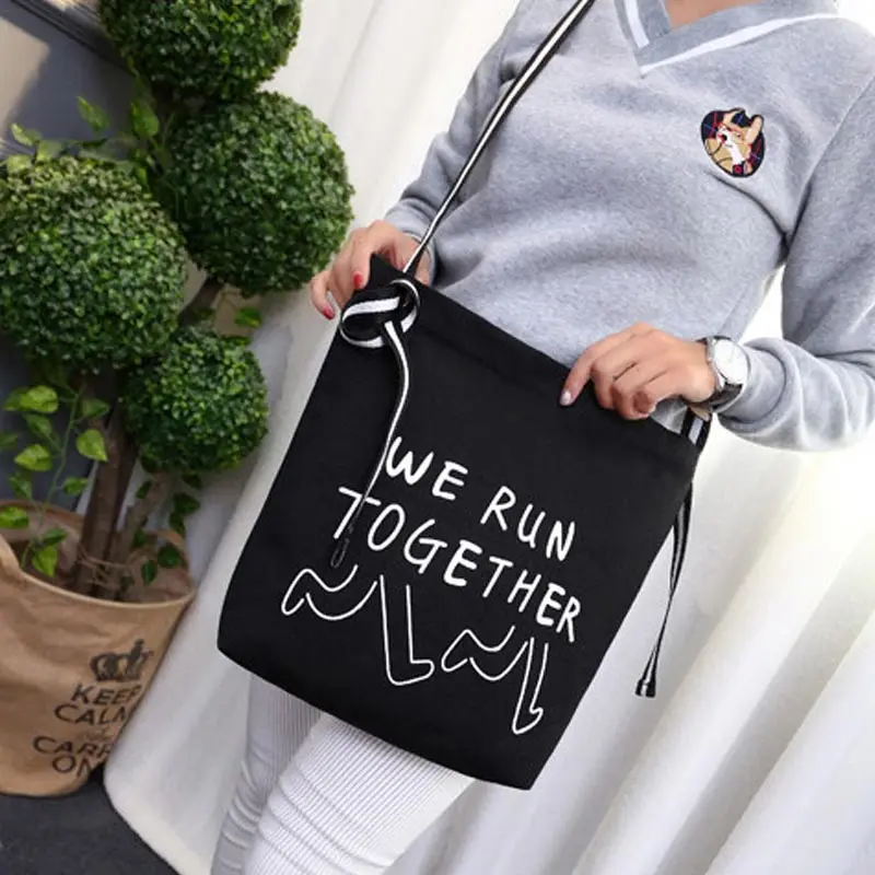 Модная Корейская женская Холщовая Сумка через плечо с буквенным принтом