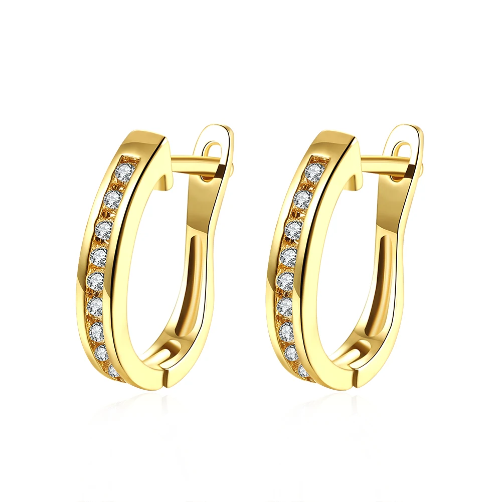 Gold color Медный белый кубический цирконий камень свадебные серьги для женщин модные серьги обруча Свадебные украшения(EA101751 - Окраска металла: Gold color