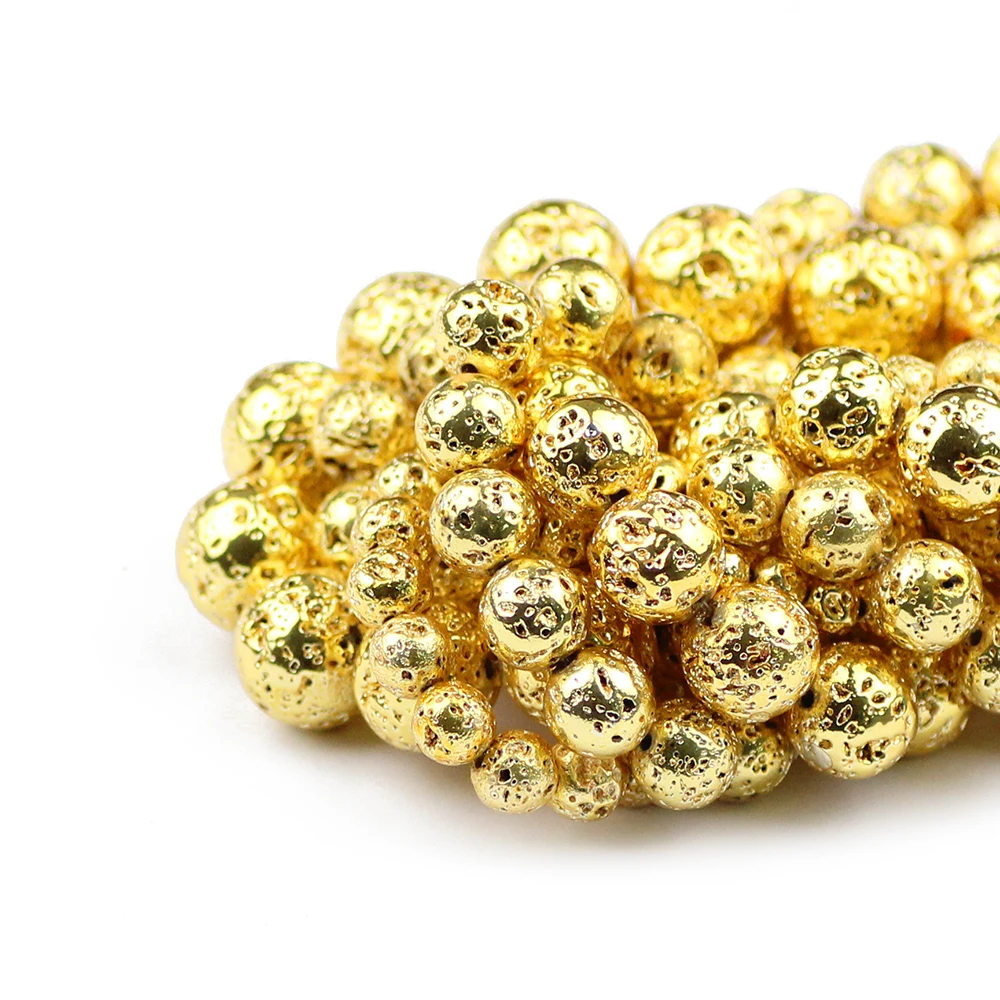 

BTFBES 18 Gold Lava Hematite Natural Stone Beads 4 6 8 10 12mm Round Loose Spacer Beads for DIY Bracelet Necklace Jewelry Making