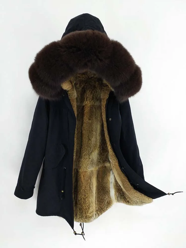 fox fur collar Непромокаемая парка Зимняя куртка Для женщин Настоящее меховое пальто Натуральный воротник Натуральный Мех кролика Длинная одежда для улицы - Цвет: fox fur collar