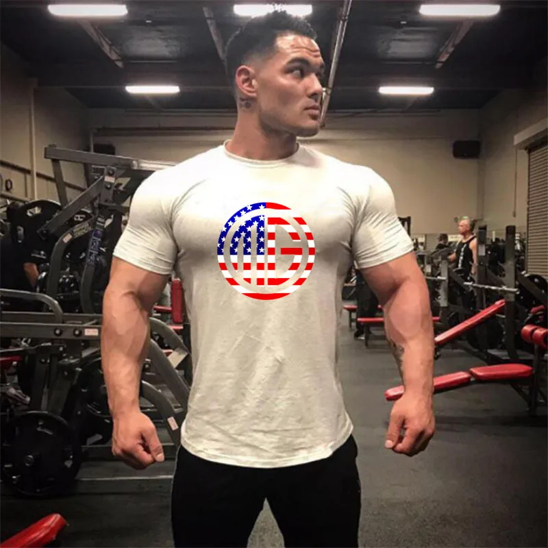 

America Flag Design Brand Gyms Clothing men's T-shirt Fashion O-neck Short Sleeve t shirt Fitness tshirt cotton Men clothes
