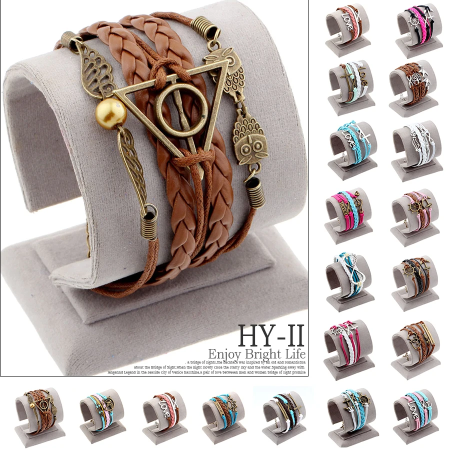 Винтаж Плетеный Якоря Руль bracelete сердце Любовь лучший друг Кожаный Браслет