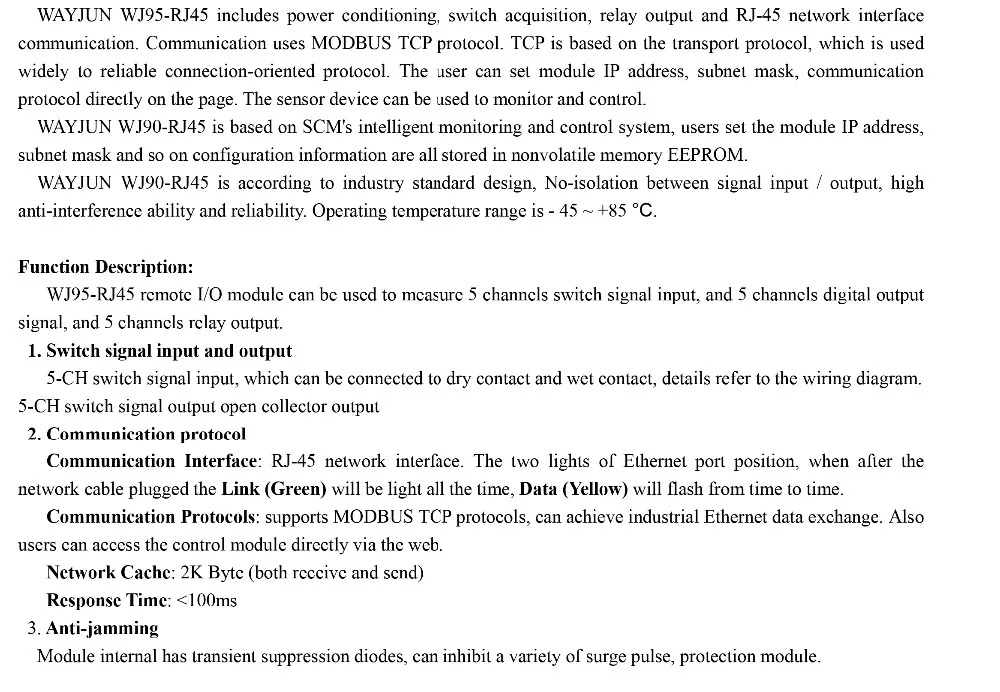 Пятипозиционный переключатель, вход, пятипозиционный DO, сетевое реле Modbus TCP, удаленный IO модуль, портальное реле WJ95