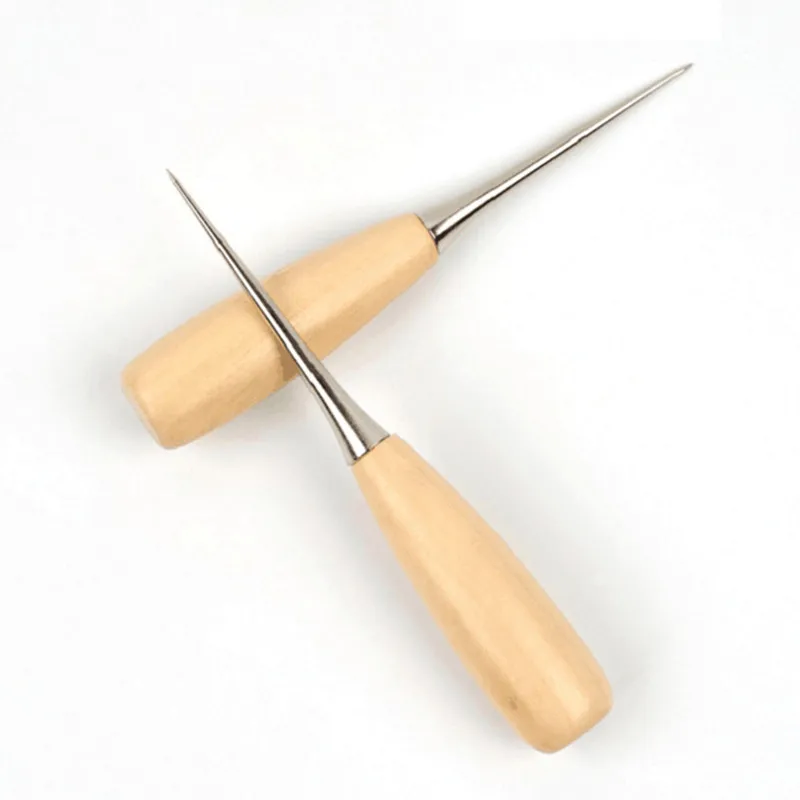 2PC Hot sale High Quality Sewing Tool Professional Leather Wood Handle Awl Tools  For Sewing Leather Craft BB5546