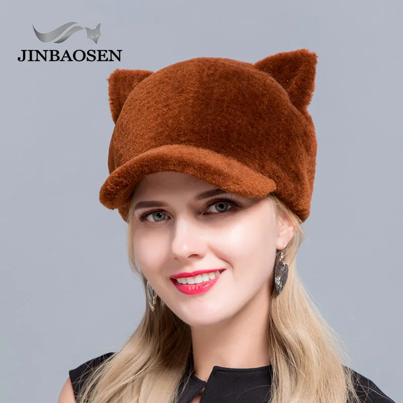 Новая модная бейсболка JINBAOSEN шапка из овчины меховая стильная с кошачьими ушками