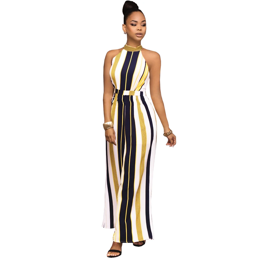 Комбинезон Queen женский с широкими штанинами пикантный Шелковый Ромпер в полоску