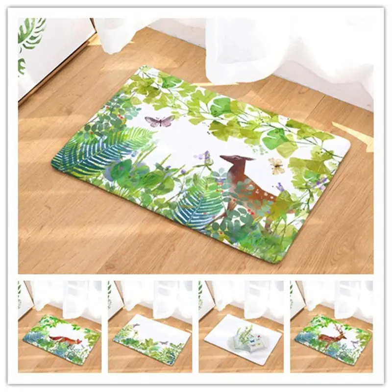 Нескользящие зеленые коврики с изображением листьев и животных для ванной