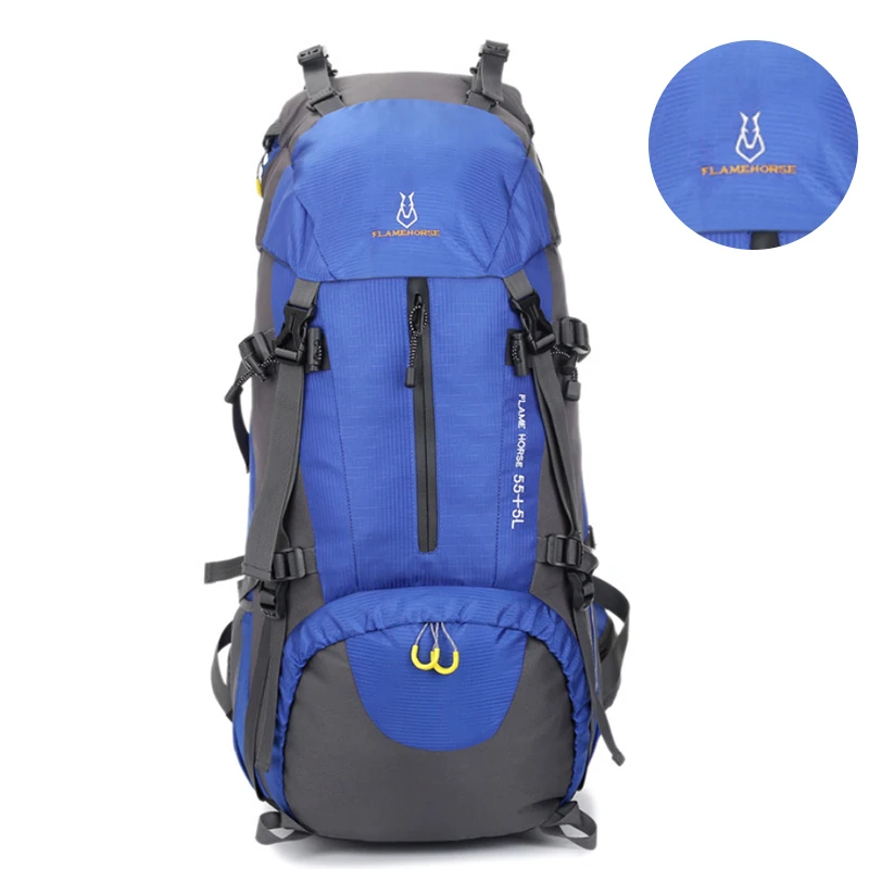 Модный мужской рюкзак FLAMEHORSE 60L большой емкости, водонепроницаемый рюкзак для путешествий, многофункциональные сумки, мужские рюкзаки для ноутбука mochila - Цвет: blue