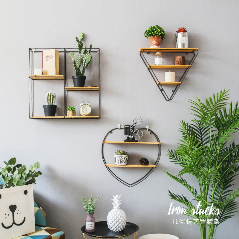 

Nordic simple iron art circular word partition wall shelf wall wall decoration small shelf (Without plants) LU716118