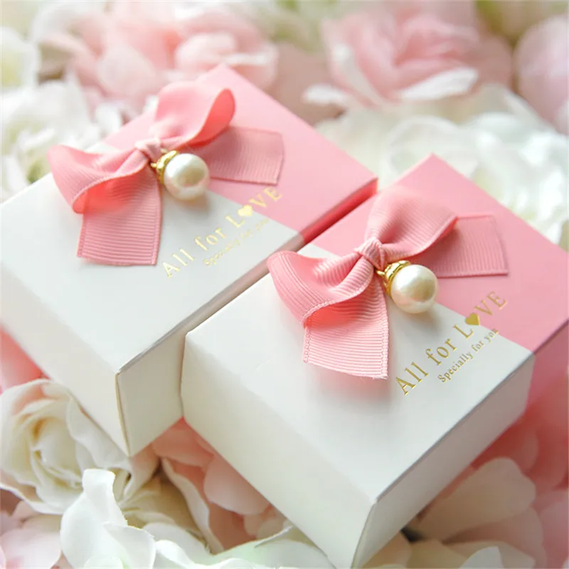 Вечерние товары Bomboniere с жемчужными лентами бантиками и розовыми конфетными