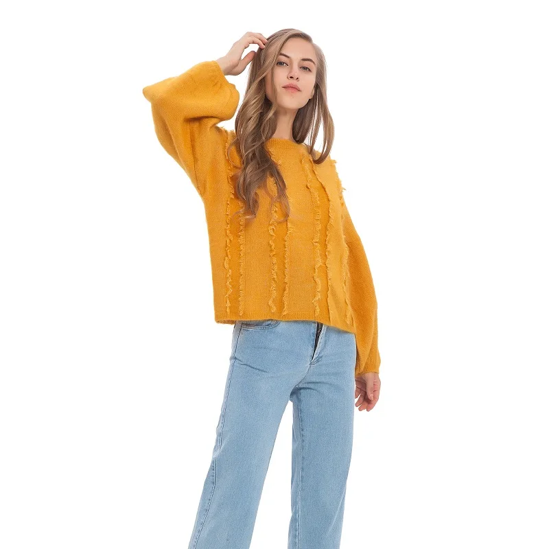 XIKOI Ruched сплошной Прекрасный Повседневный свитер для женщин короткий рукав фонаря