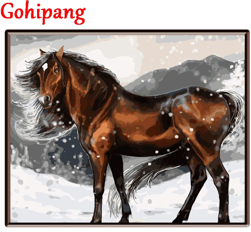 DIY лошадь живопись по номерам расписанную холст домой Книги искусству картина