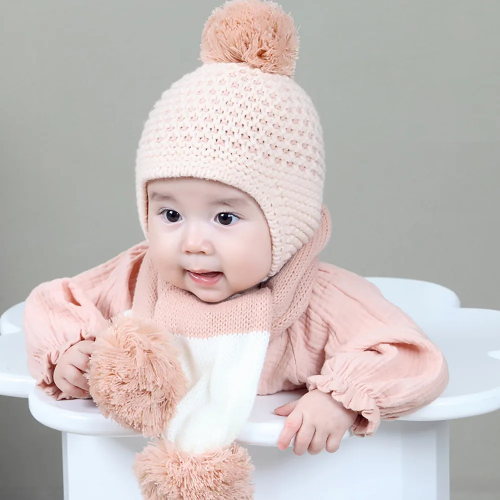 Модный комплект шарф и Шапки Милая зимняя детская одежда для девочек мальчиков