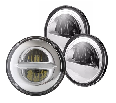 Chrome Light set Marlaa 7 дюймов светодиодный налобный фонарь 4,5, противотуманные фары ближнего света, точечный комплект, кольцо, мотоциклетный налобный фонарь для Touring Road King - Цвет: Chrome Light set
