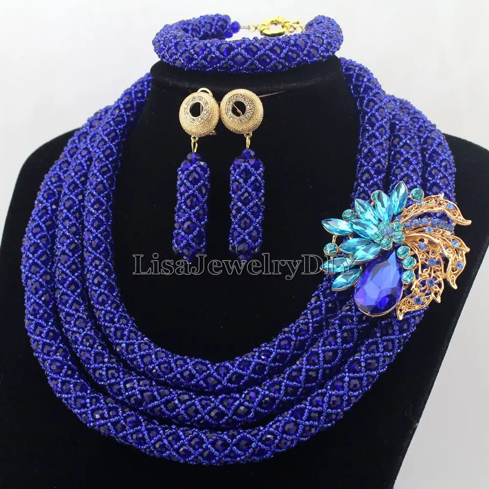Стильный Королевский синий нигерийский Свадебный комплект ювелирных изделий из