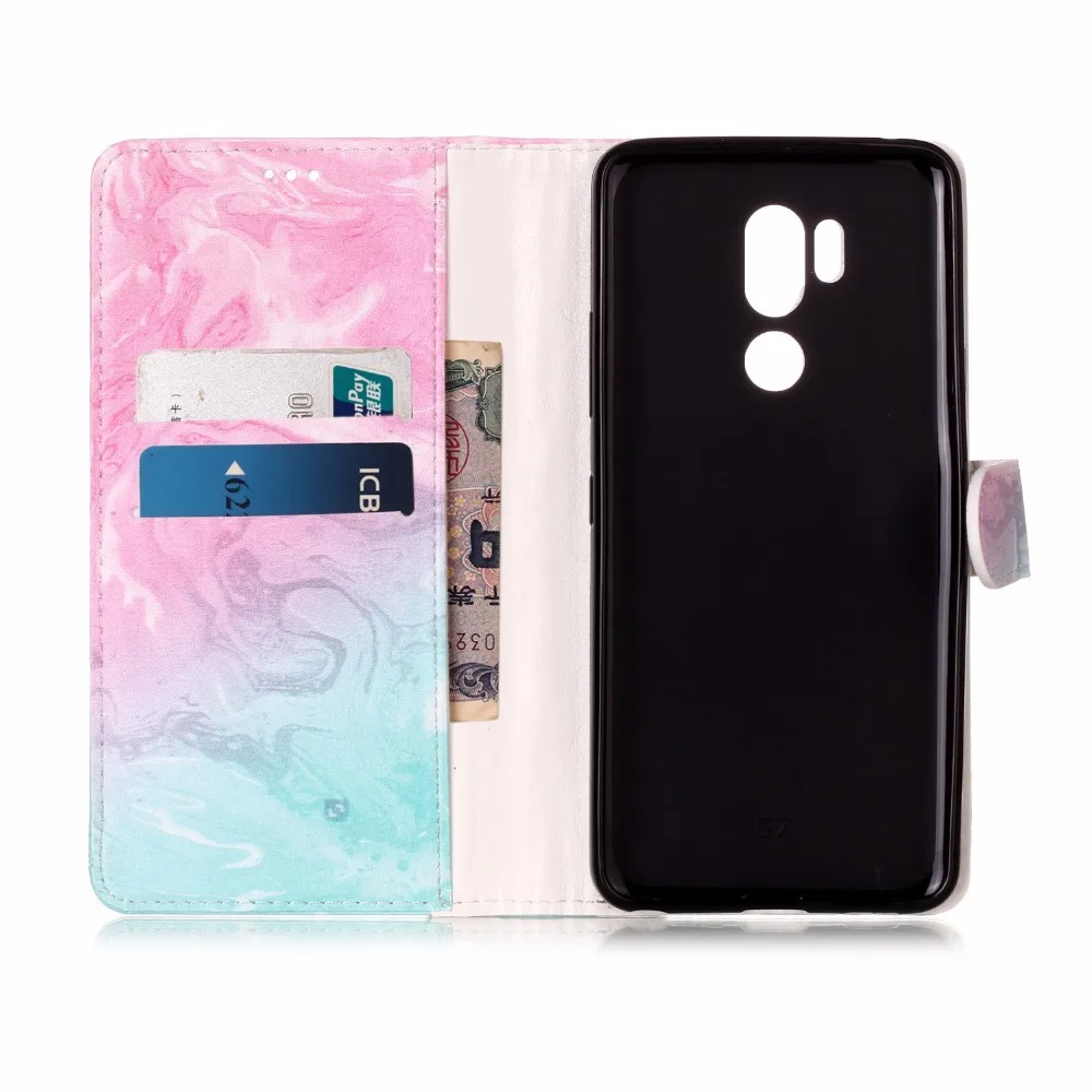 50 шт./лот защитный чехол из мрамора с 2 картами кожаный для LG G7 V30 K8 K10 2018 Stylo 4 в виде