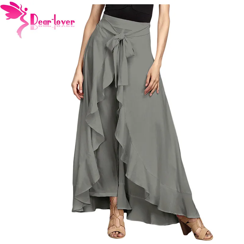 Dear Lover осень 2017 макси брюки женские OL Элегантные Pantalon Mujer шифон галстук-талия