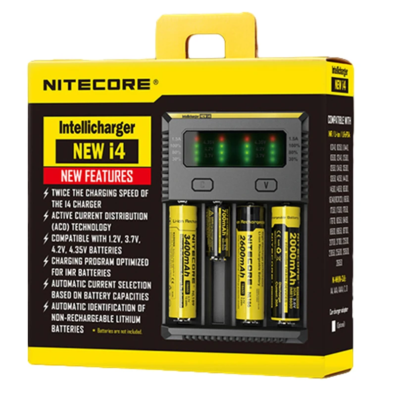 Nitecore Новый I4 зарядное устройство ЖК дисплей интеллектуальная схема Зарядка для