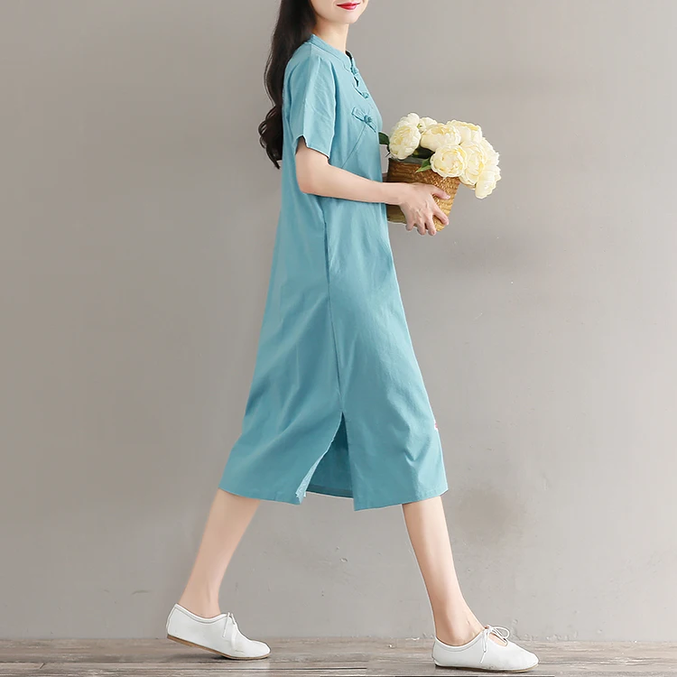 Женское винтажное платье из хлопка и льна Повседневное с цветочным принтом