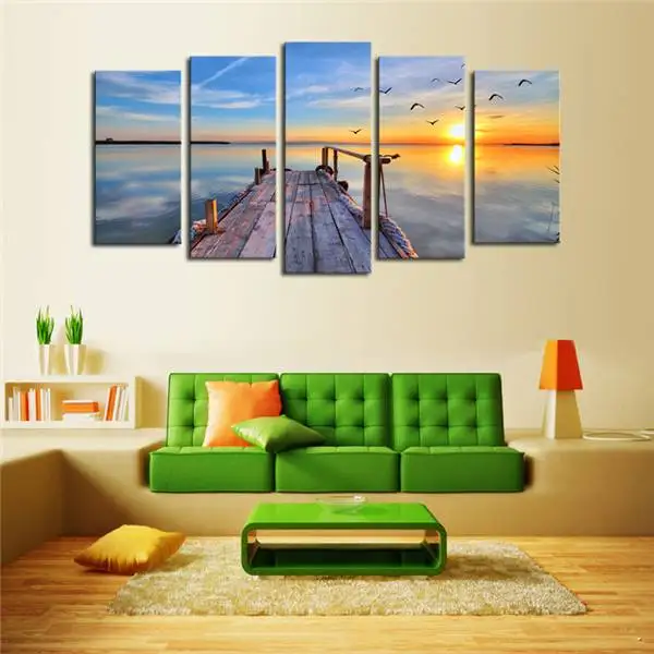 Дешевые-настенные рамки 5 панелей закат пейзаж картина печать современный холст