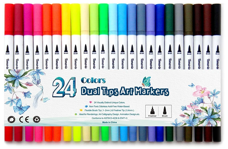 LG-24colors 100 шт цветные ручки-маркеры с двумя наконечниками, ручки-карандаши для рисования, акварельные художественные маркеры, ручки-кисти, школьные товары для рукоделия - Цвет: LG-24colors