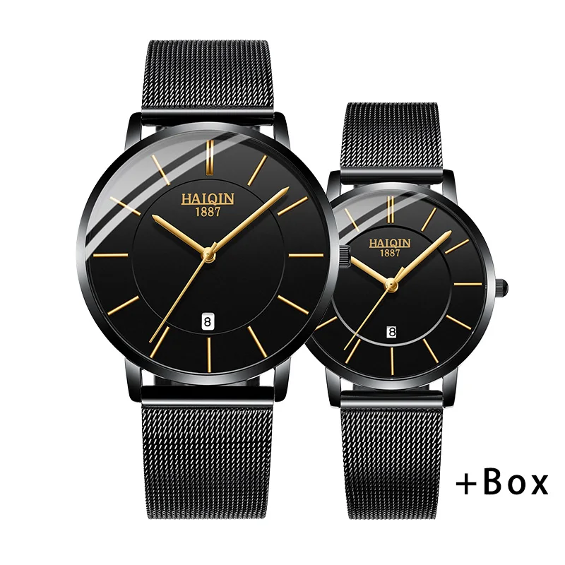 Black-C HAIQIN женские часы от ведущего бренда, роскошные часы Reloj de dama, женские наручные часы, женские часы из нержавеющей стали с золотой сеткой, Relogio Feminino, новинка - Цвет: Black-C