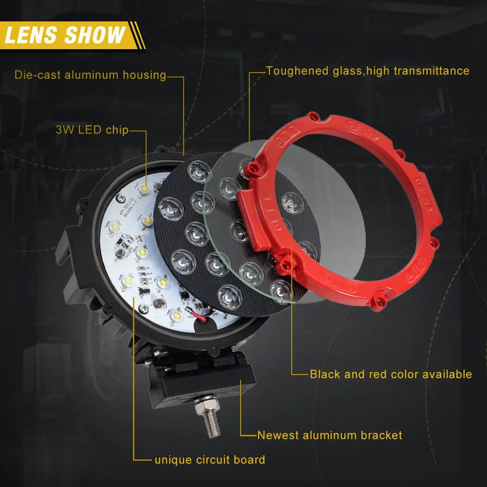 IC Pair 51 Вт 7 &quotкруглый светодиодный прожектор точечный луч 17x3 бездорожье 4WD