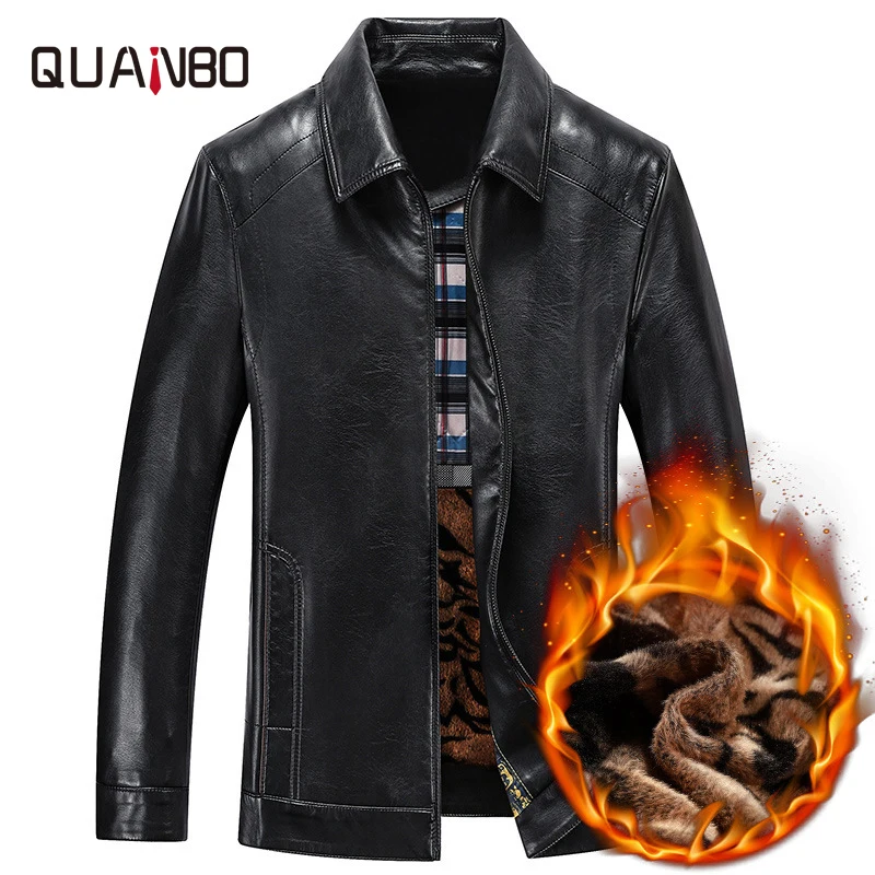 

QUANBO 2020 New Autumn Winter Mens Parka Real Fur Coat Men Sheepskin Real Leather jacket Business Casual Bomber Leather Jacket