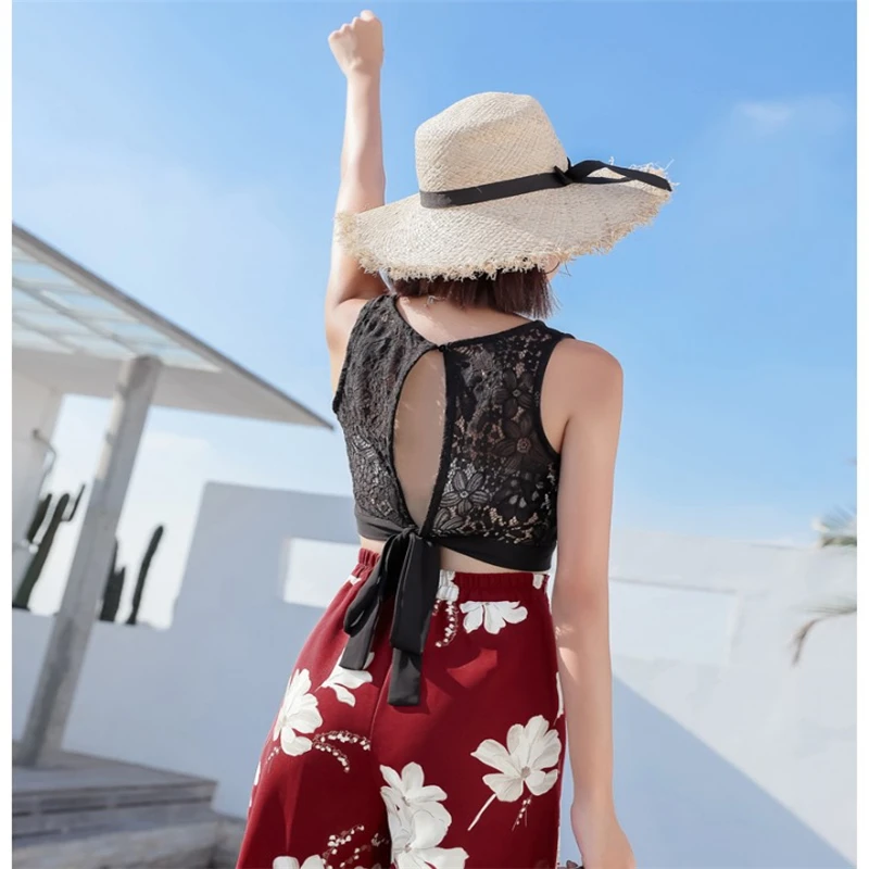 

Women's Bohemian Chiffon Sunscreen Wide Leg Pants Summer New Women's High Waist Loose Print Thin Beach Wide Leg Pants DS50366