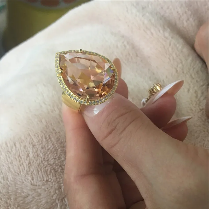 Vecalon, роскошное кольцо в форме капли воды, 925 пробы Серебряная груша, 8ct, кристалл, Cz, обещание, обручальные кольца для женщин, свадебные украшения