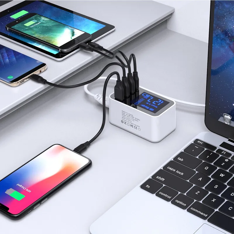 4 порта USB Smart type C Зарядная Станция Адаптер быстрой зарядки светодиодный дисплей