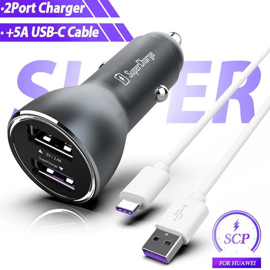Grey 2USB Power Set Для huawei Supercharge автомобильное зарядное устройство из металла FCP быстрое зарядное устройство для huawei P20 P10 P9 Plus mate 10 9 8 Pro Honor V10 10 9 V9 V8 Note 8 - Тип штекера: Grey 2USB Power Set