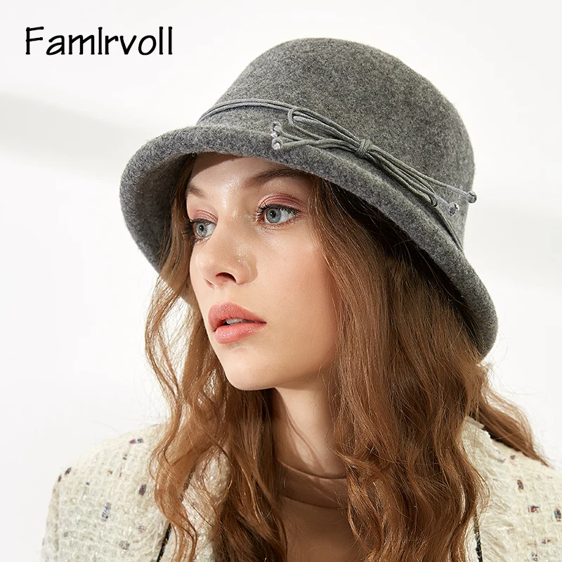 

Lady Wool Dome Hat Girls Fedoras Woolen Cap Winter Warm Fisherman Hats British Retro Hat Elegant Fisherman's Cap Adjust B-8754