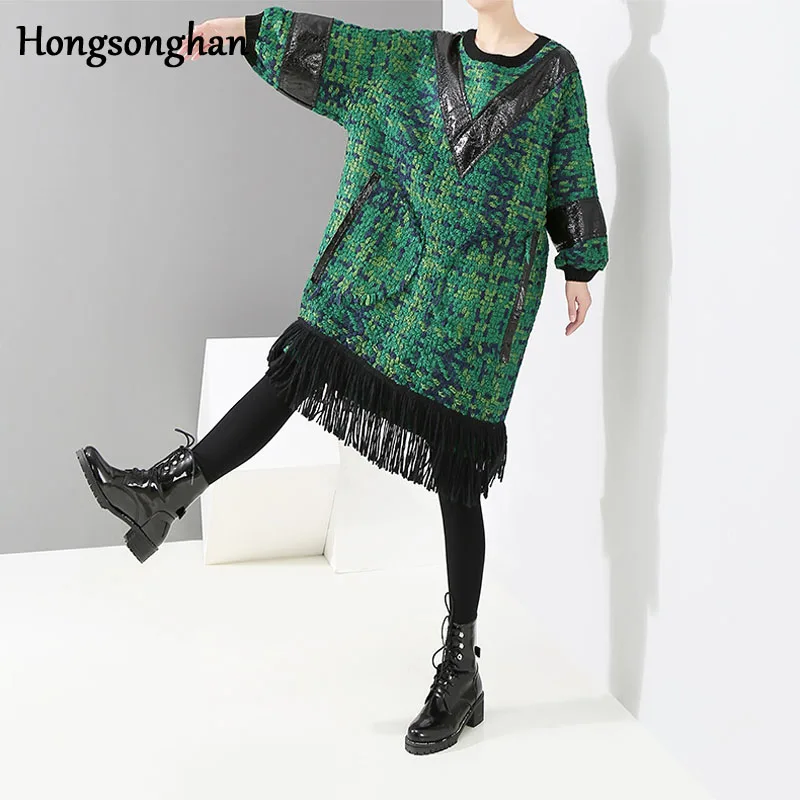 Hongsonghan женское платье большого размера Осень зима новая мода сплайсинг платья с